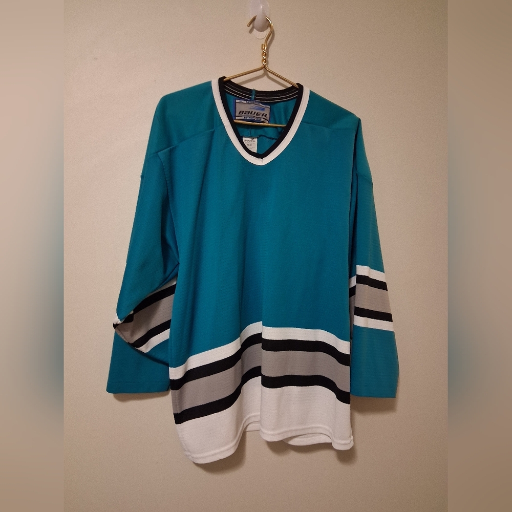 Teal Hockey Jersey with Black and White Stripes